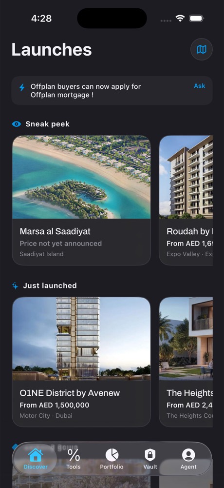 The PropVault app showing this week's UAE launches